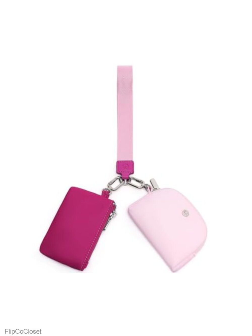 Nylon Zip Around Mini Wristlet Wallet Dual Pouch Coin Pocket Keychain Purse